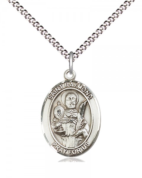 Women's Pewter Oval St. Raymond Nonnatus Medal - 18" Rhodium Plated Medium Chain + Clasp