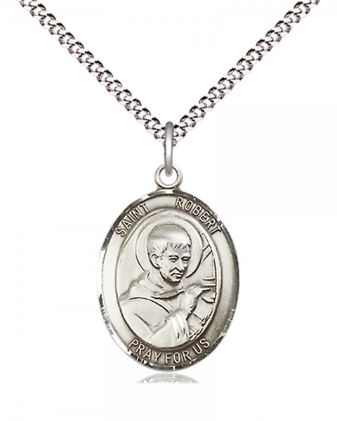 Women's Pewter Oval St. Robert Bellarmine Medal - 18" Rhodium Plated Medium Chain + Clasp