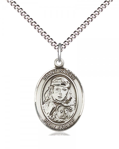 Women's Pewter Oval St. Sarah Medal - 18" Rhodium Plated Medium Chain + Clasp