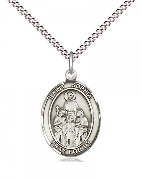 Women's Pewter Oval St. Sophia Medal - 18" Rhodium Plated Medium Chain + Clasp