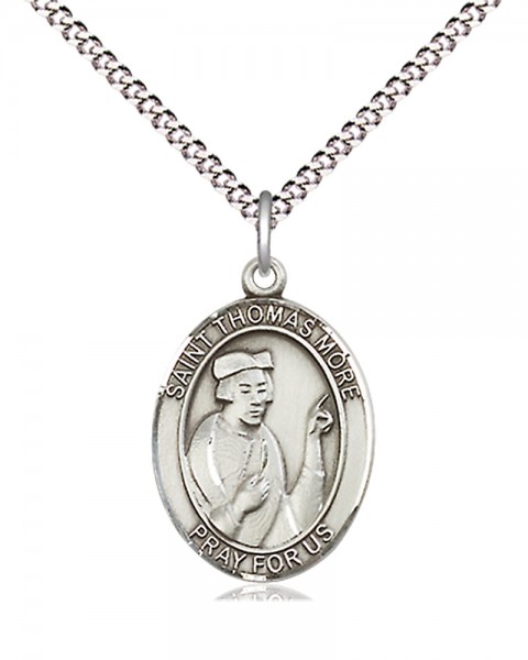 Women's Pewter Oval St. Thomas More Medal - 18" Rhodium Plated Heavy Chain + Clasp