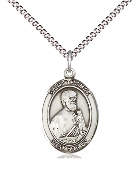Women's Pewter Oval St. Thomas the Apostle Medal - 18" Rhodium Plated Medium Chain + Clasp
