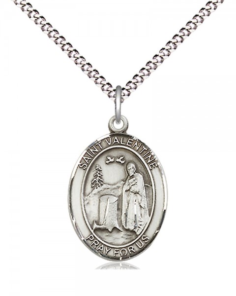 Women's Pewter Oval St. Valentine of Rome Medal - 18" Rhodium Plated Medium Chain + Clasp