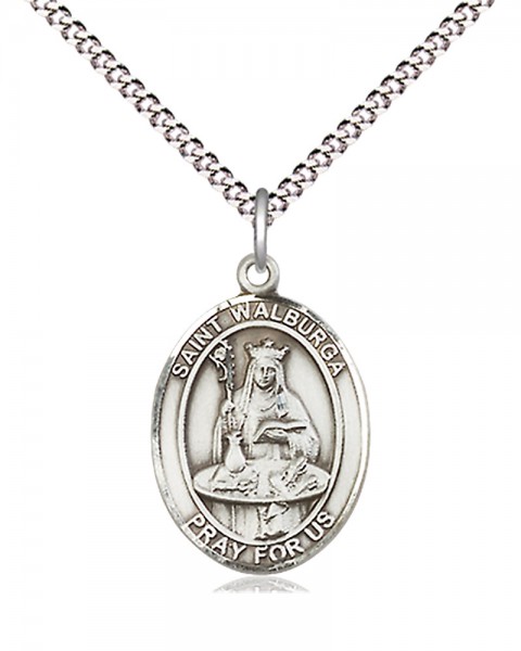 Women's Pewter Oval St. Walburga Medal - 18" Rhodium Plated Medium Chain + Clasp