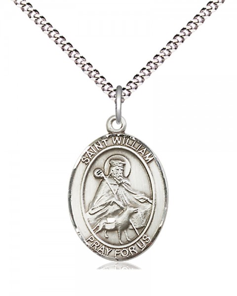 Women's Pewter Oval St. William of Rochester Medal - 18" Rhodium Plated Medium Chain + Clasp