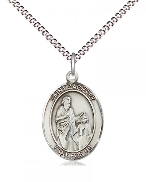 Women's Pewter Oval St. Zachary Medal - 18" Rhodium Plated Medium Chain + Clasp