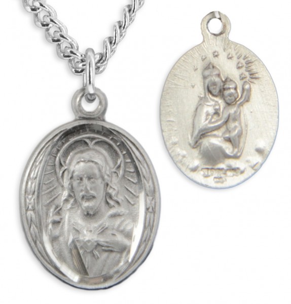 Women's Sterling Silver Oval Sacred Heart of Jesus Necklace with Chain Options - 18" 1.8mm Sterling Silver Chain + Clasp