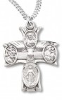 Women or Boy's Sterling Silver Descending Dove Cross Top 4 Way Necklace with Chain Options