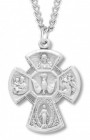 Men's Sterling Silver Radial Center with Dove 4 Way Cross Necklace with Chain Options
