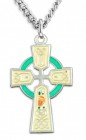 Women's Sterling Silver Celtic Cross Necklace Green Red Enamel Floral Accents with Chain Options
