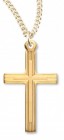Women's 14kt Gold Plated Slim Line Stripe Etched Cross Necklace + 18 Inch Gold Plated Chain &amp; Clasp
