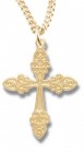 Women's 14kt Gold Plated Raised Border Heart Shaped Tip Cross + 18 Inch Gold Plated Chain &amp; Clasp