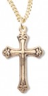 Women's 14kt Gold Over Sterling Silver Fleur De Lis Cross Black Etched + 18 Inch Gold Plated Chain &amp; Clasp
