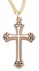 Women's 14kt Gold Plated Fleur De Lis Tip Cross Black Enamel + 18 Inch Gold Plated Chain &amp; Clasp