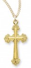 Women's 16kt Gold Over Sterling Silver Fancy Tip Cross Necklace + 18 Inch Gold Plated Chain &amp; Clasp