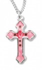Women's Sterling Silver Pink Enamel Cross Necklace with Floral Design with Chain Options