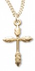 Women's 14kt Gold Over Sterling Silver Cross Necklace Wheat Sheaf Tips + 18 Inch Gold Plated Chain &amp; Clasp