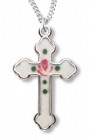 Cross Necklace with White Enamel, Sterling Silver with Chain