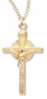 Women's 14kt Gold Over Sterling Silver Sunburst Center Crucifix Pendant + 18 Inch Gold Plated Chain &amp; Clasp