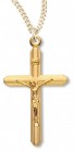 Women's 14kt Gold Over Sterling Silver Women's Tiered Beveled Edge Crucifix Pendant + 18 Gold Plated Chain &amp; Clasp