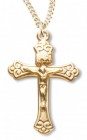 Women's 14kt Gold Plated Wide Fleur De Lis Tip Crucifix Pendant + 18 Inch Gold Plated Chain &amp; Clasp