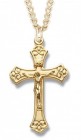 Women's 14kt Gold Over Sterling Silver Scroll Tip Crucifix + 18 Inch Gold Plated Chain &amp; Clasp
