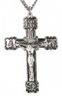 Men's Polished Sterling Silver Alpha Omega Chi Rho Crucifix Pendant with Chain Options