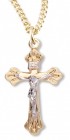 Women's 14kt Gold Plated Two-tone Crucifix Necklace Etched Tips +1 8 Inch Gold Plated Chain