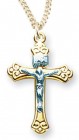 Women's 14kt Gold Over Sterling Silver Two-tone Wide Fleur De Lis Tip Crucifix + 18 Inch Gold Plated Chain &amp; Clasp