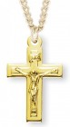Women's 14kt Gold Over Sterling Silver Square Edge Crucifix Raised Corpus + 18 Inch Gold Plated Chain &amp; Clasp