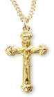 Women's or Boy's 14kt Gold Over Sterling Silver Classic Budded Edge Crucifix Rounded Tips Necklace + 20 Inch Gold Plated Chain &amp; Clasp