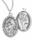 Girl's Oval Double-Sided Track Necklace with Saint Sebastian Back in Sterling Silver