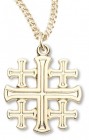 Women's 16kt Gold Plated High Polish Jerusalem Cross Necklace + 18 Inch Gold Plated Chain &amp; Clasp