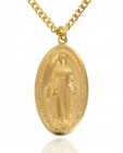 Large Men's Deluxe 16k Gold Plated Sterling Silver Oval Miraculous Medal