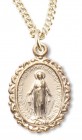 Women's 14kt Gold Plated over Sterling Silver Fancy Edge Miraculous Necklace + 18 Inch Gold Plated Chain & Clasp