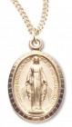 Women's 14kt Gold Plated Etched Edge Oval Miraculous Necklace + 18 Inch Gold Plated Chain &amp; Clasp