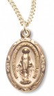Women's 14kt Gold Over Sterling Silver Oval Miraculous Necklace + 18 Inch Gold Plated Chain &amp; Clasp