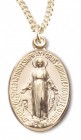 Women's 14kt Gold Over Sterling Silver Larger Oval Miraculous Necklace + 18 Inch Gold Plated Chain &amp; Clasp