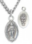 Youth Size Sterling Silver Miraculous Pendant + 16 Inch Rhodium Plated Curb Chain with Clasp