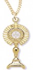 Men's 14kt Gold Over Sterling Silver Large Monstrance Pendant + 24 Inch Gold Plated Endless Chain