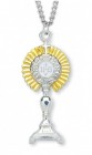 Monstrance Necklace with Goldtone Inlay, Sterling Silver with Chain