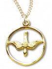 Women's 14kt Gold Over Sterling Silver Cut Out Open Circle Dove Necklace + 18 Inch Gold Plated Chain &amp; Clasp