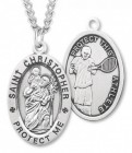 Oval Men's St. Christopher Tennis Necklace With Chain