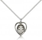 Heart Cross Pendant, Sterling Silver