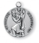 Women's or Boy's Sterling Silver Round Saint Christopher Necklace with Chain Options