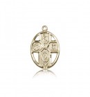 5 Way Cross Holy Spirit Medal, 14 Karat Gold
