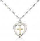 Heart Cross Pendant, Two-Tone