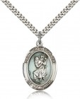 St. Christopher Medal with Blue Enamel, Sterling Silver, Large