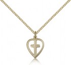Heart Cross Pendant, Gold Filled