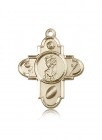 Sports 5 Way Cross St Christopher Medal, 14 Karat Gold
